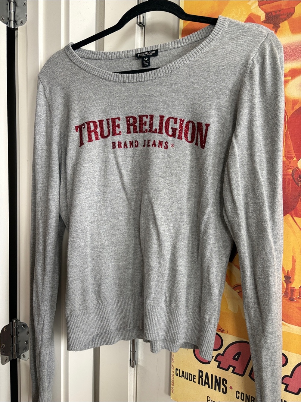 True Religion Light Gray Sweatshirt with Red Logo